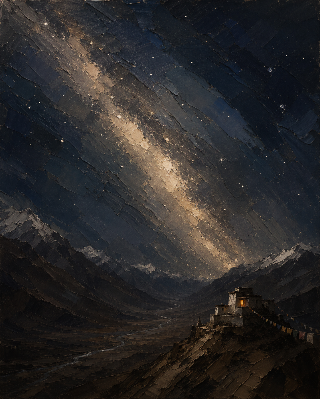 The Vigil — a monastery above a valley under the Milky Way